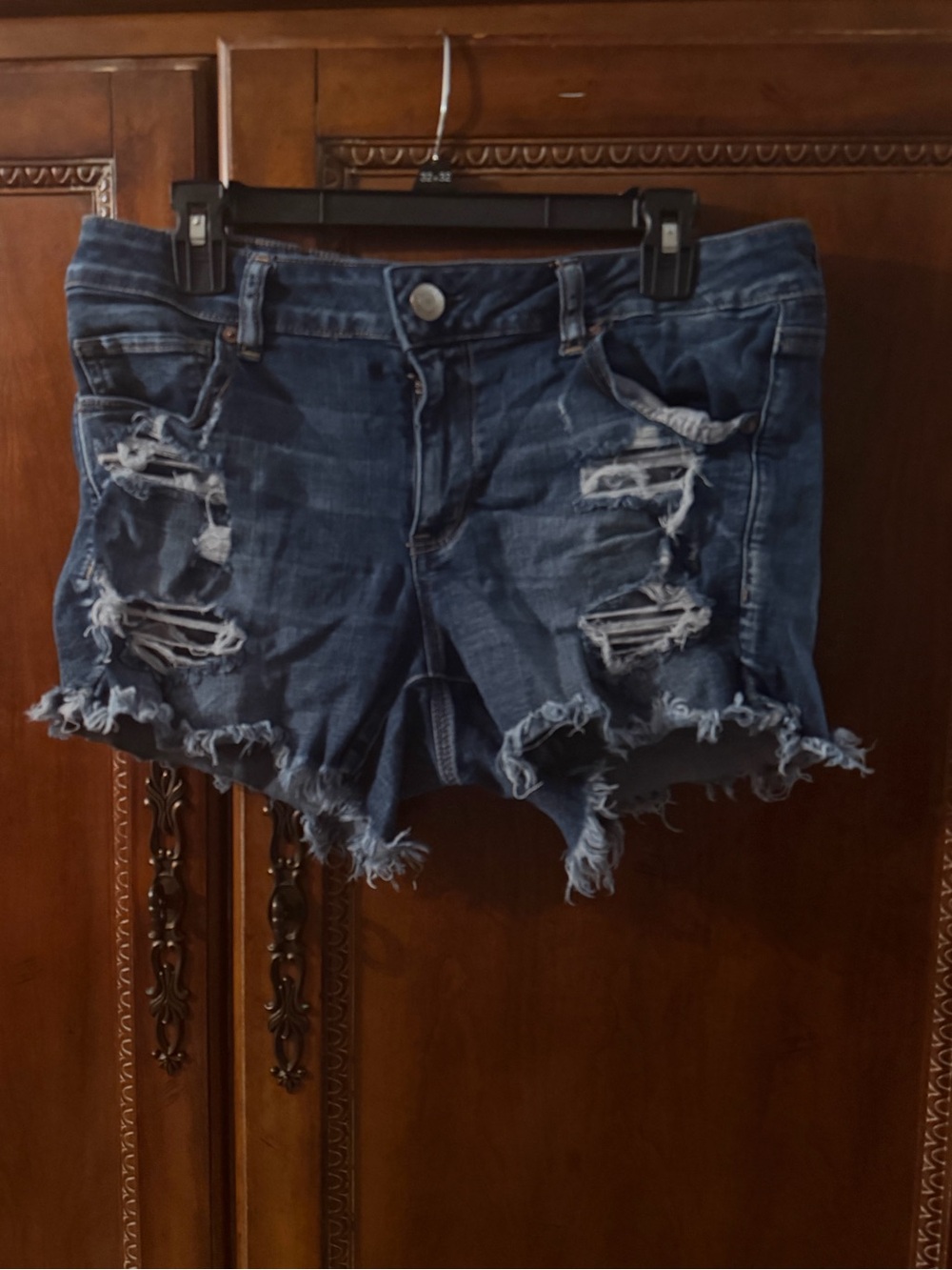 America eagle Distressed Dark Blue Denim Shorts - Womens